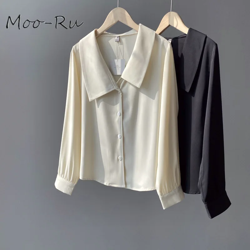 

Moo-Ru 2020 Spring New Korean V-neck Blouse Female Design Sense of Long Sleeves Clavicle Chiffon Blouse