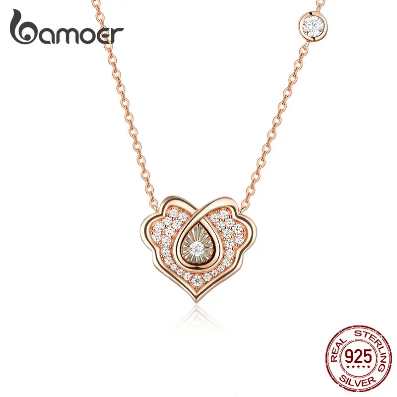 

bamoer 925 Sterling Silver Chinese Retro Pattern Short Chain Necklace for Women Rose Gold Color Luxury Fine Jewelry BSN151