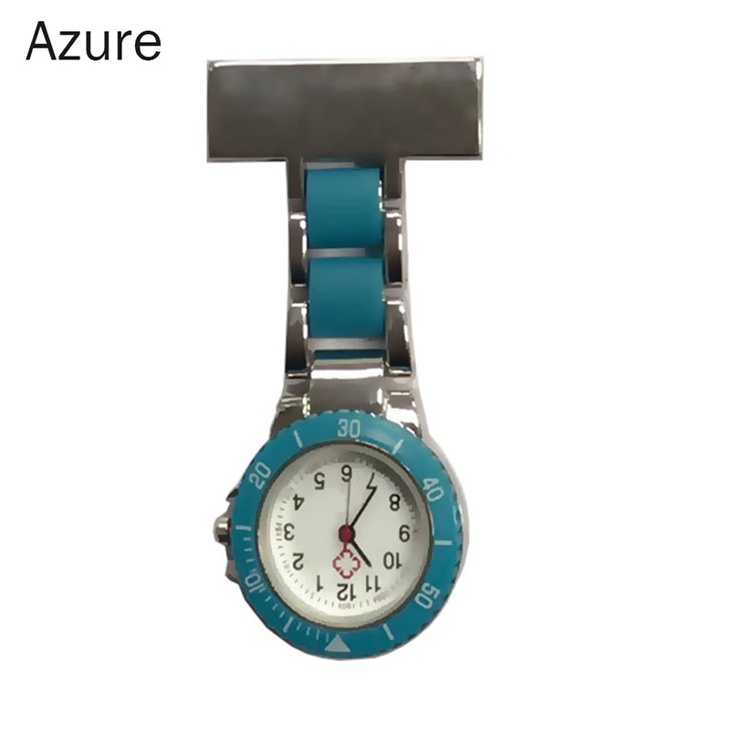 azure Новые карманные часы для медсестры с арабскими цифрами, кварцевые часы с брошью, подвесные карманные часы для медсестры - Цвет: azure