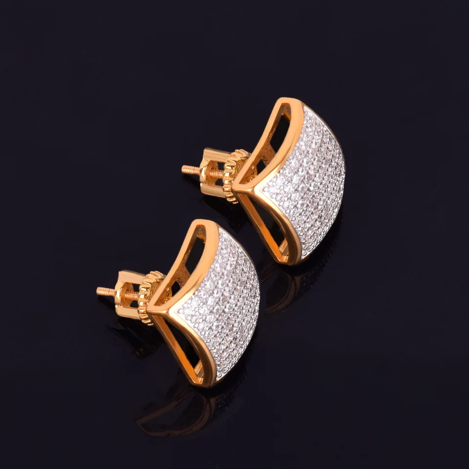 Gold Iced Square Cubic Zircon Stud Earrings
