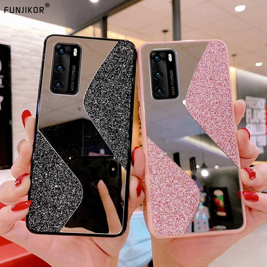 Мягкий силиконовый чехол с кристаллами и зеркалом для Xiaomi Mi Note 10 Lite Redmi 9A 9C NFC 8 9S 9 Pro