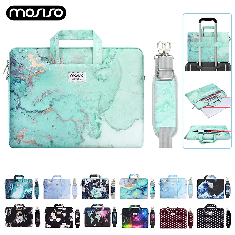 Laptop Shoulder Bag for MacBook Air Pro 13 13.3 15 15.4 15.6 16 Inch Dell Lenovo HP Asus Acer Briefcase Sleeve with Trolley Belt