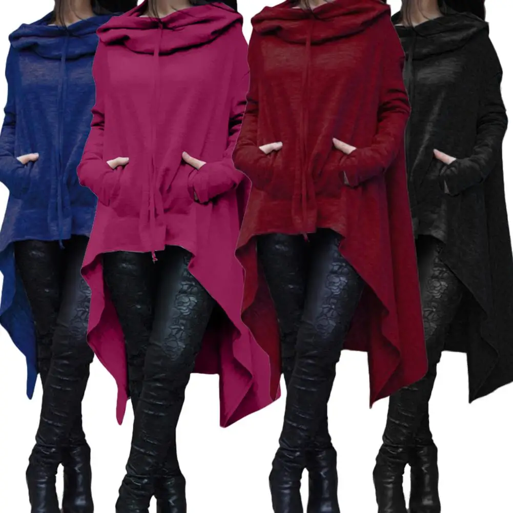 Women Fashion Hoodie Sweatshirts Long Pullover Casual Floral Jumper Asymmetric Irregular Hem Blouse