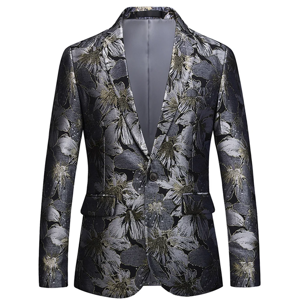 

High-end Fashion Personality Spring And Autumn New Banquet Dress Men's Slim Fit Jacquard Business Casual Tide Large Size M-6XL