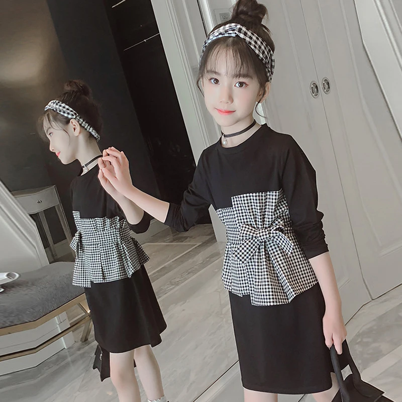 

Little Girls Plaid Dress 2019 spring New Grid Dress for Children Girls Dresses Fall Kids Girls Clothing Black Dress 10 12 Years