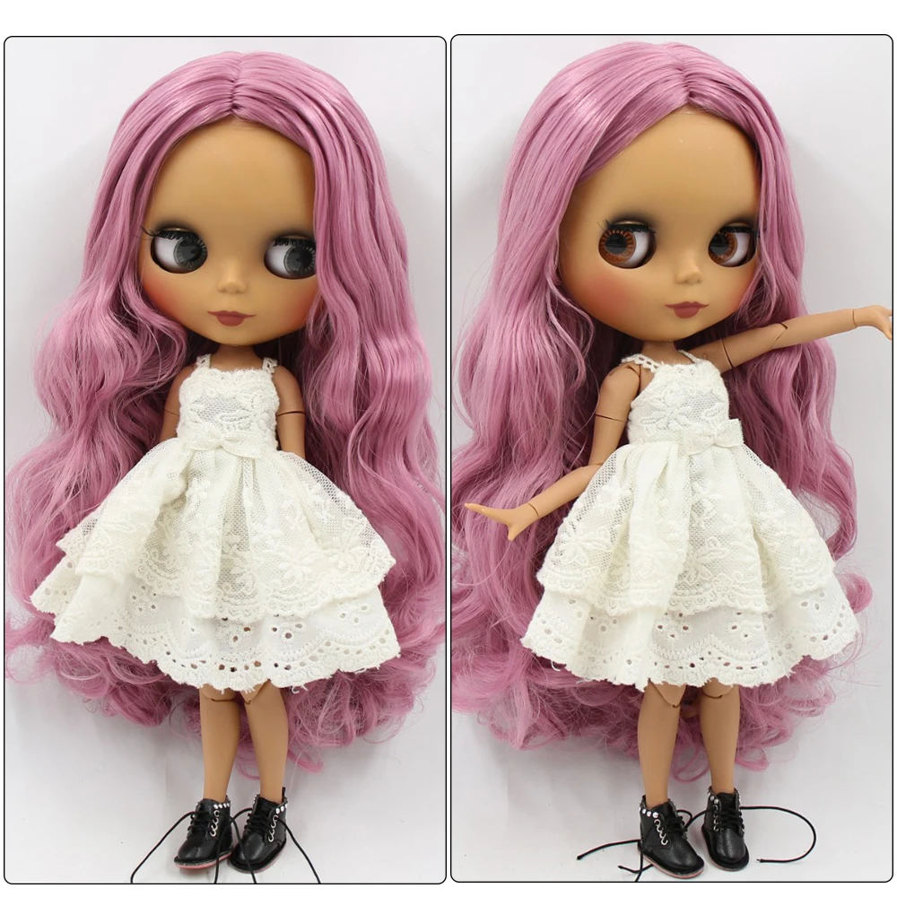 Neo Blythe Doll with Pink Hair, Dark Skin, Matte Face & Factory Jointed Body 2