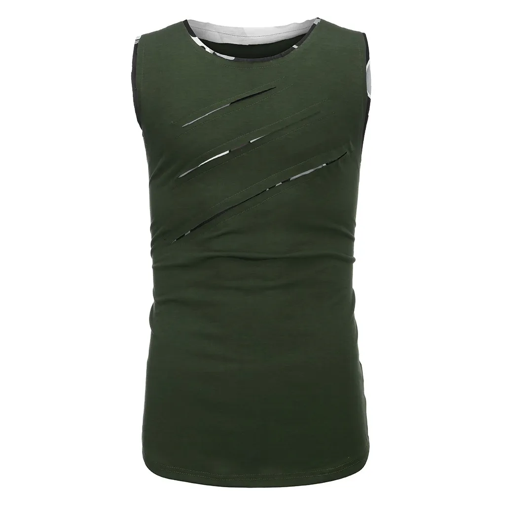 Army Green JAYCOSIN мужской жилет Модные царапины личности майки повседневные для отдыха Твердые спортивные без рукавов хлопок жилет стиль хлопок ежедневно - Цвет: Army Green