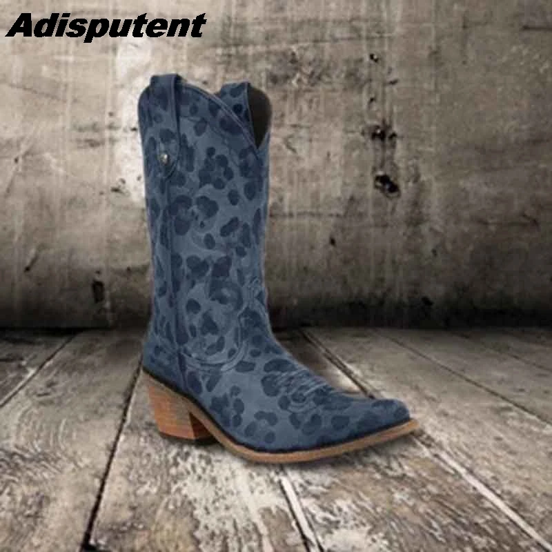 Adisputent; модные ботинки с леопардовым принтом; сезон осень-зима; женская обувь; ковбойские ботинки в западном стиле; кожаная обувь с острым носком; женские Ботинки на каблуке