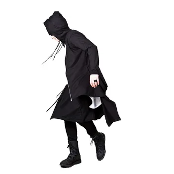 

2020 New Winter Men Jacket Loose Casual Black Coats Zipper Long Irregular Jackets Hip Hop High Street Sweatshirts Hooded Coat