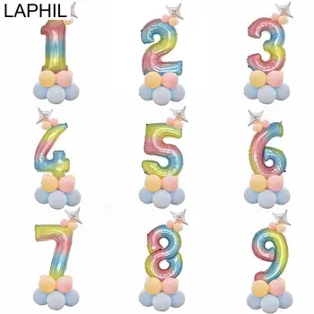 

LAPHIL16pcs Number Foil Balloons Baby 1st Birthday Party Decorations Kids Boy Girl Inflatable Air Ballons Happy Birthday Baloons