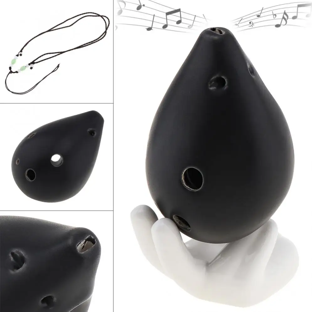 

6 Holes Alto ToneC Ocarina Ceramic Black Pottery Flute Instrument with Hang Rope