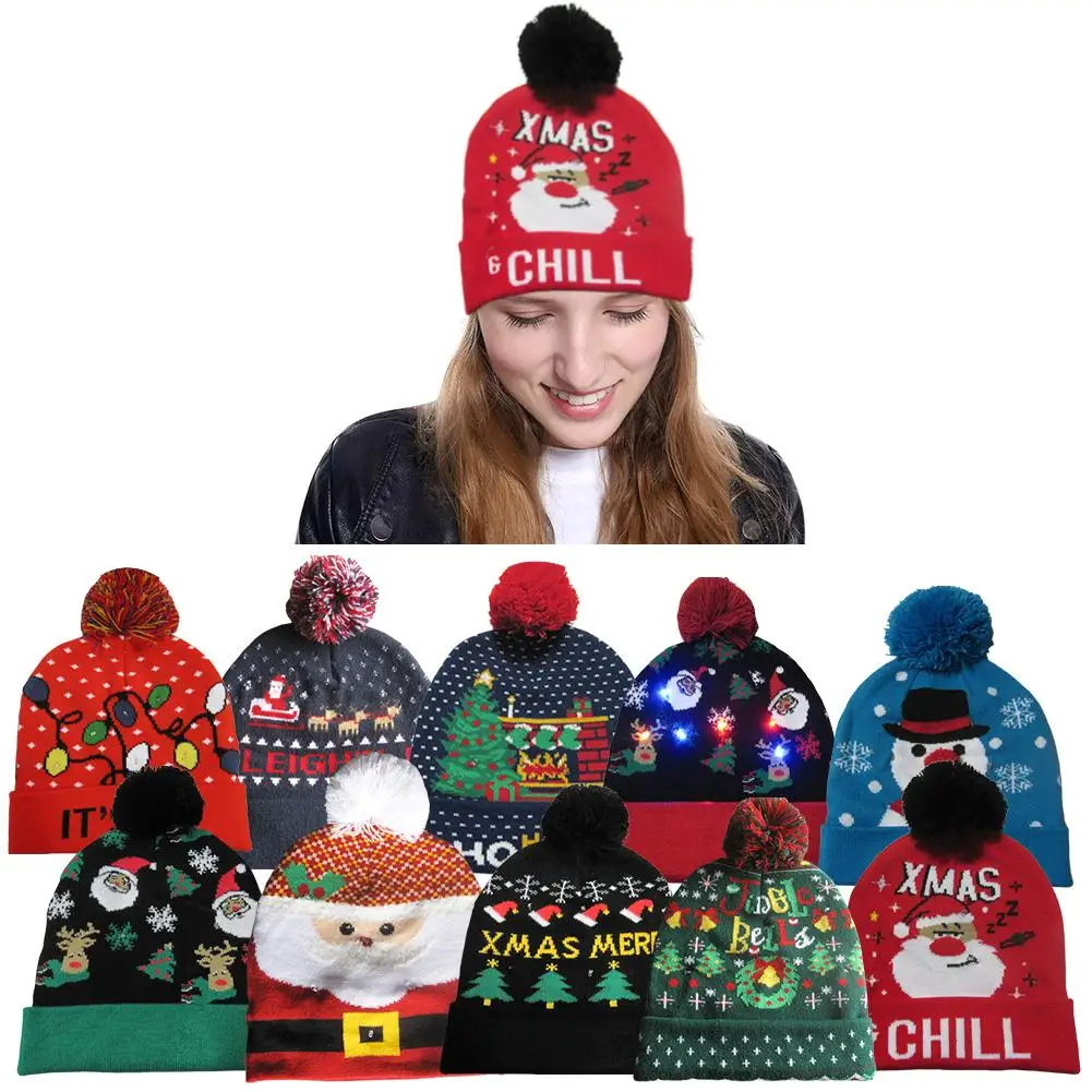 

Christmas Hat LED Light Hat Autumn And Winter Warm Knit Hat Christmas Party Holiday Gift For Children And Adults Wool Warm Hat