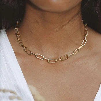 

FILLED ALTA CAPTURE CHARM CHOKER LAYERING RECTANGLE LINK CHAIN NECKLACES THICK CHAIN SIMPLE MINIMALIST GIFT