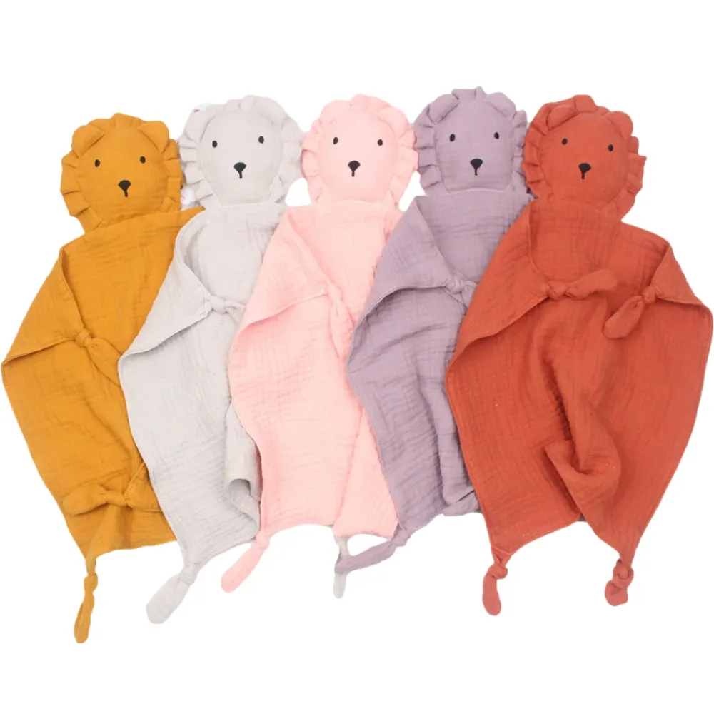 

Soft 100% Organic Cotton Muslin Baby Security Comforter Blanket Newborn Lion Sleeping Dolls Kids Fashion Soothe Appease Towel