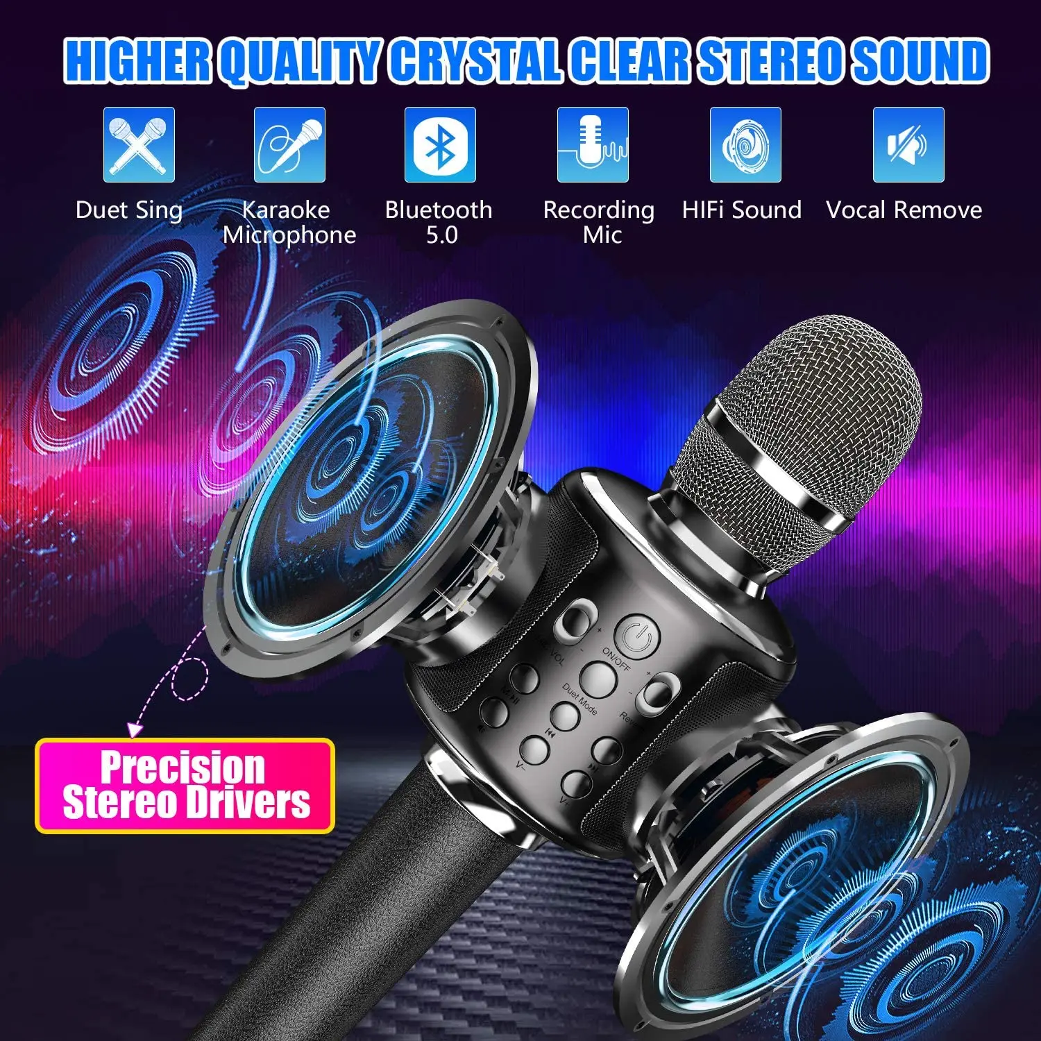 Karaoke Microphone Wireless Singing Machine with Bluetooth Speaker for Cell Phone/PC, Portable Handheld Mic Speaker