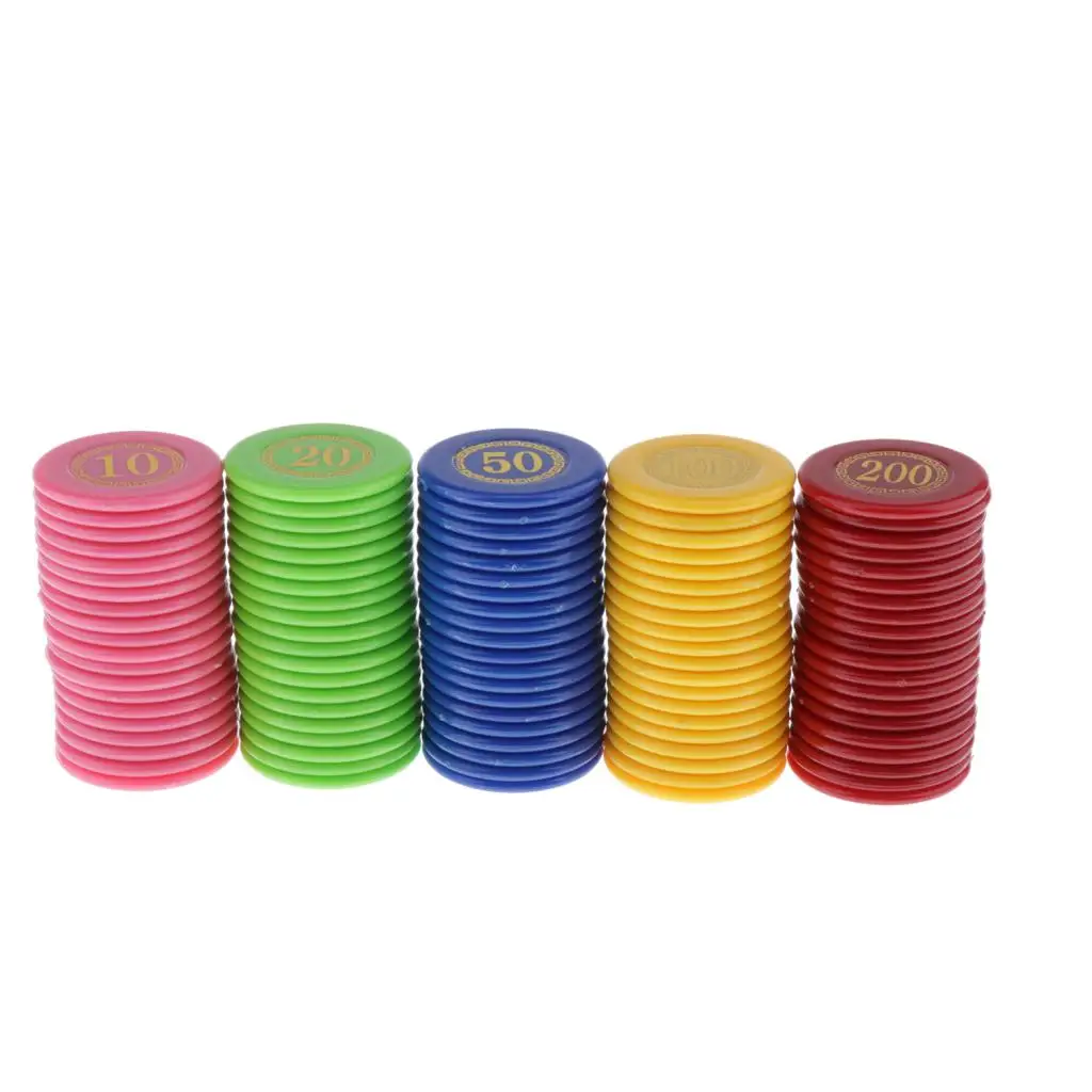 Poker Game Tokens, 100 Pack of Plastic Value Chips, 1.6 inch Counting Markers for Bingo, Mahjong, Roulette and Blackjack