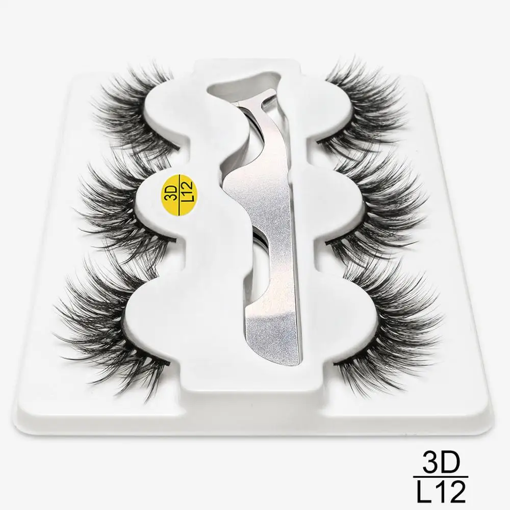 SEXYSHEEP, 3 пары, искусственные 3D норковые ресницы, набор, натуральные длинные накладные ресницы, драматический объем, накладные ресницы, макияж, Удлиненные ресницы - Цвет: L12