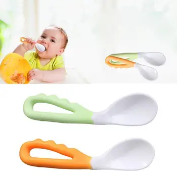 

Child Feeding Spoon Curved Two-color Soup Newborn Tableware Baby Double 71840 Spoon Training Pack U1S5