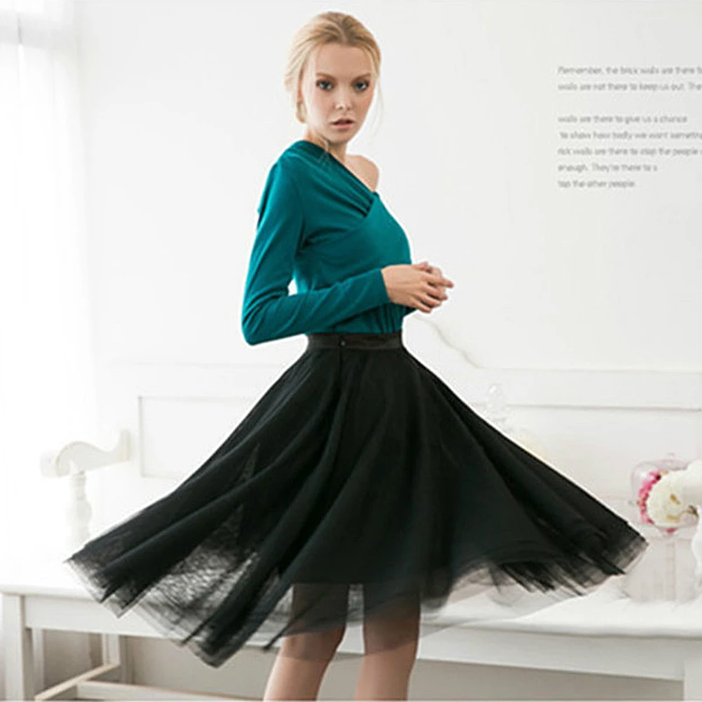 6 слоев Тюлевая Пышная юбка сетчатая плиссированная юбка женская полиэфирная модная мягкая ткань