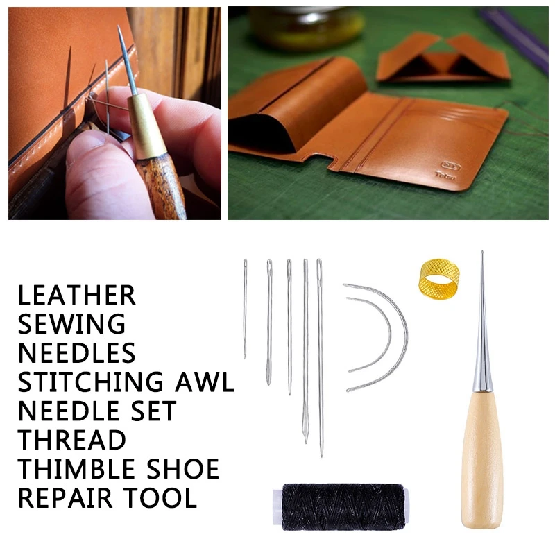 

Hand Tools Set Leather Sewing Needles Stitching Awl Needle Set Thread Thimble Shoe Repair Tool Leathercraft Tool Sets Punching
