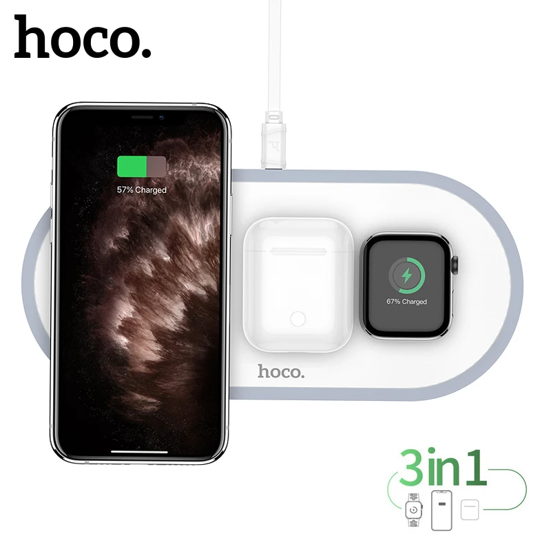 Hoco 3 In 1 Draadloze Oplader Pad Qi Snel Opladen Iphone 11 12 Pro Max Xs Xr Quick Charger voor Iwatch 5 4 3 2 1 Airpods Pro - AliExpress