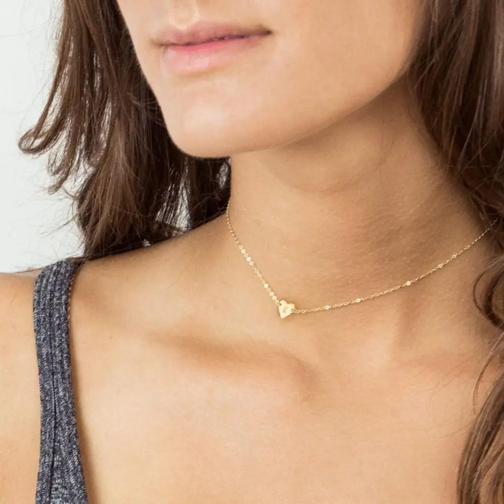 Dainty Choker Heart Necklace Initial 