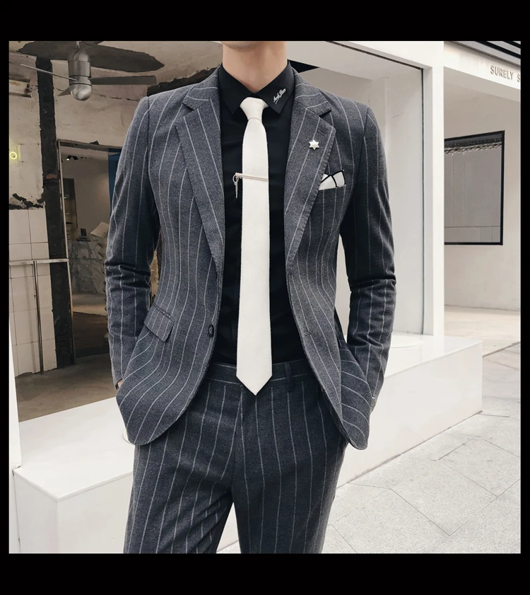terno masculino мужские костюмы в полоску Азиатский тонкий крой последние конструкции пальто брюки 2 шт однобортный Бизнес Повседневная мода