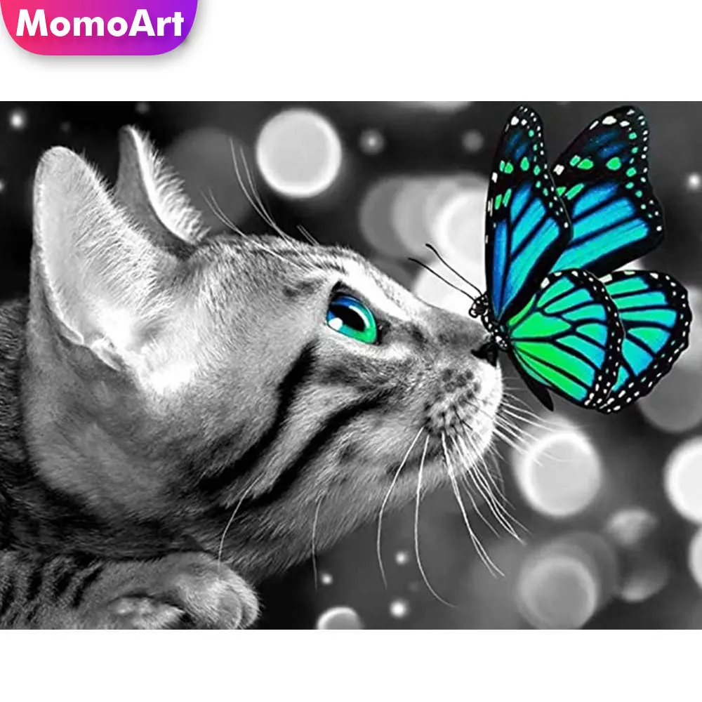 Momoart Алмазная вышивка животные картина крестом кошки стразы мозаика Бабочка