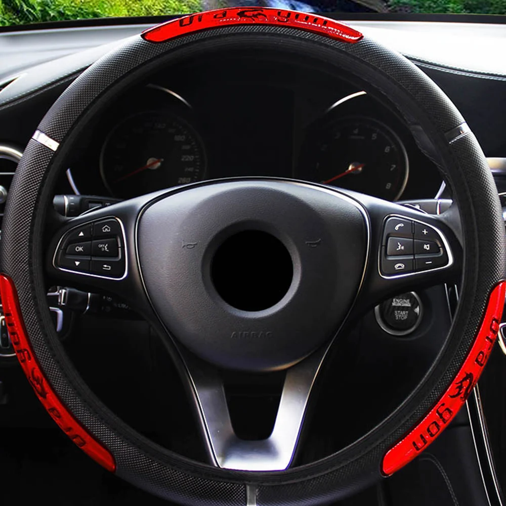 

Car Steering Wheel Covers Breathable Non-slip PU Leather Steering Covers Reflective Suitable 37-38cm Auto Interior Accessories