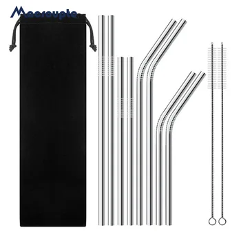 

4/8Pcs Metal Straw Reusable Drinking Straw High Quality 304 Stainless Steel Metal Straw with Cleaner Brush For Mugs 20/30oz