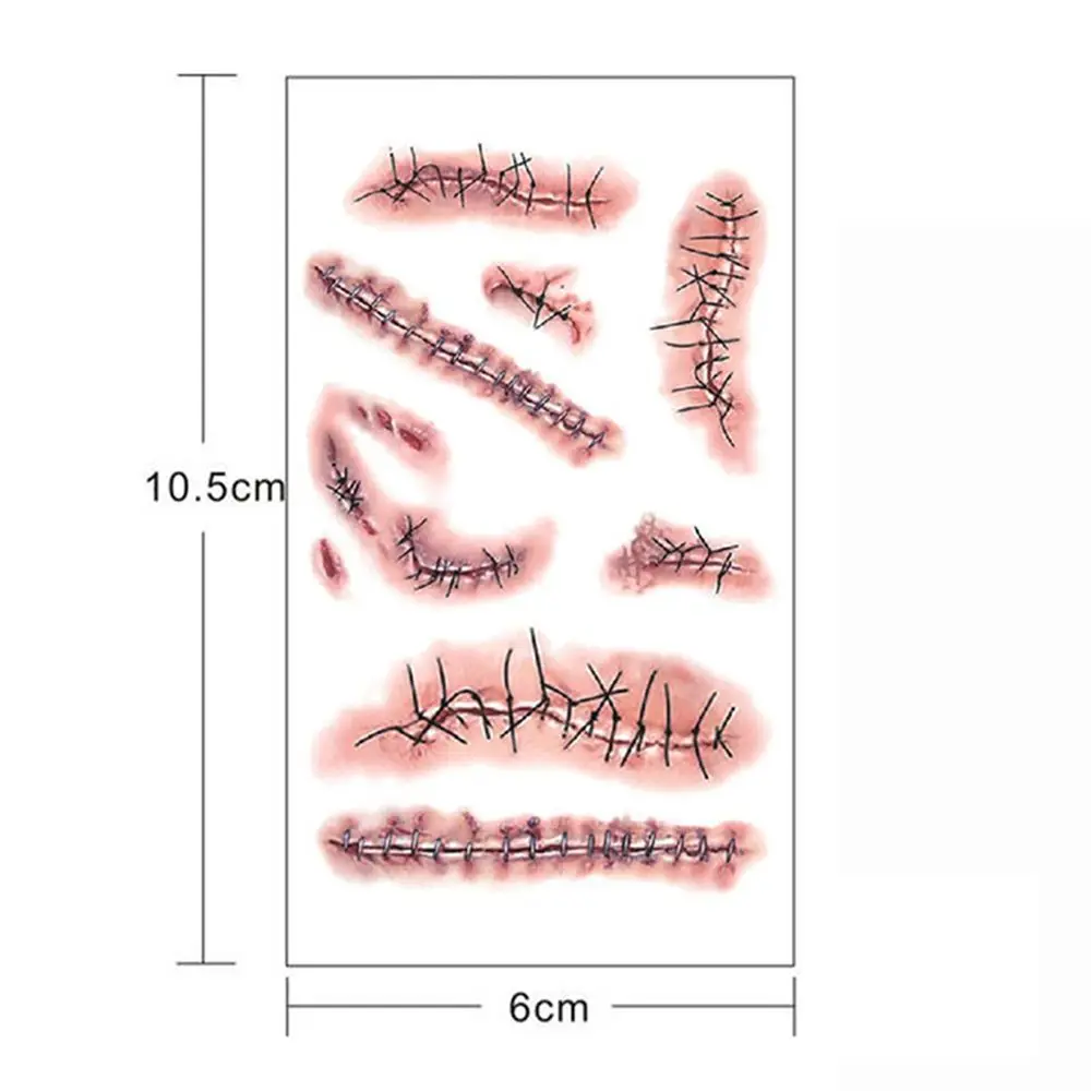 2 шт Хэллоуин Зомби татуировки со шрамами с поддельной пробкой кровавый макияж Хэллоуин украшение рана страшная кровь травма стикер - Цвет: 7