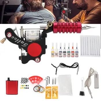 

Tattoo Kit Complete Tattoo Kit Machine Needles Grip Foot Pedal Pigment Hook Line Tool 90-265V Rotary Tattoo Kit