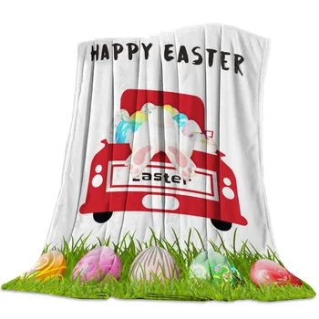 

Farm Bunny Egg White Background Throw Blanket Sofa Bed Throw Blanket Kid Adult Warm Blanket for Beds Coral Fleece Fabric