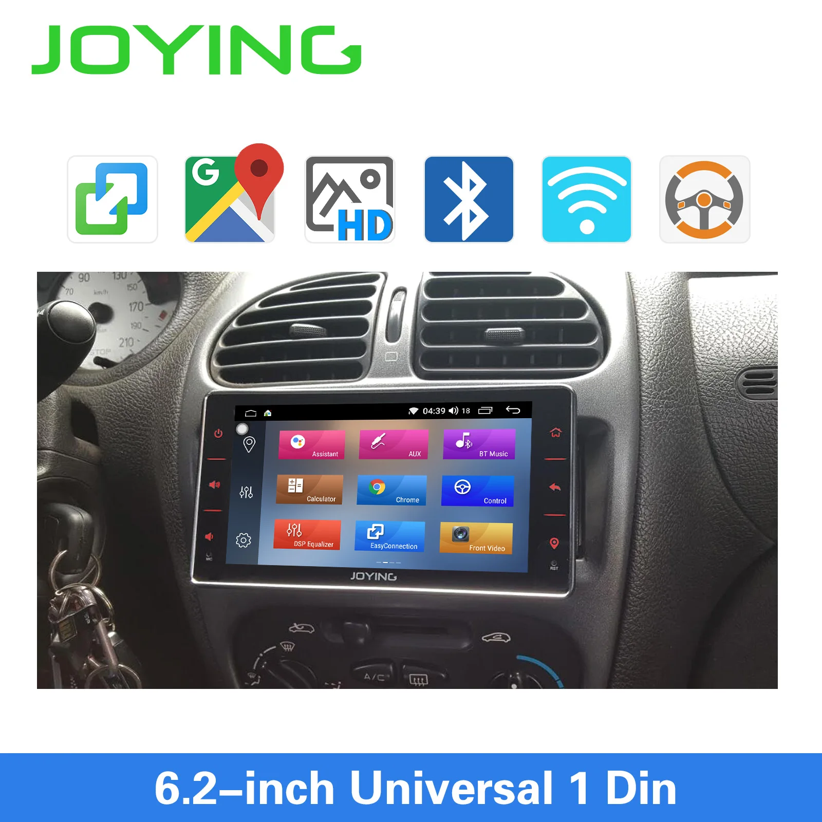 JOYING one din автомагнитола Android 8,1 стерео 6,2 дюймов головное устройство универсальное 1 ГБ ОЗУ 16 Гб ПЗУ gps навигация Авторадио аудио плеер