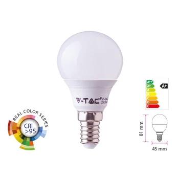 

V-TAC LC14957N Led lamp E14 CRI 95 P45 5,5W 470LM neutral 4000K shape ball bulb ball SKU-7489