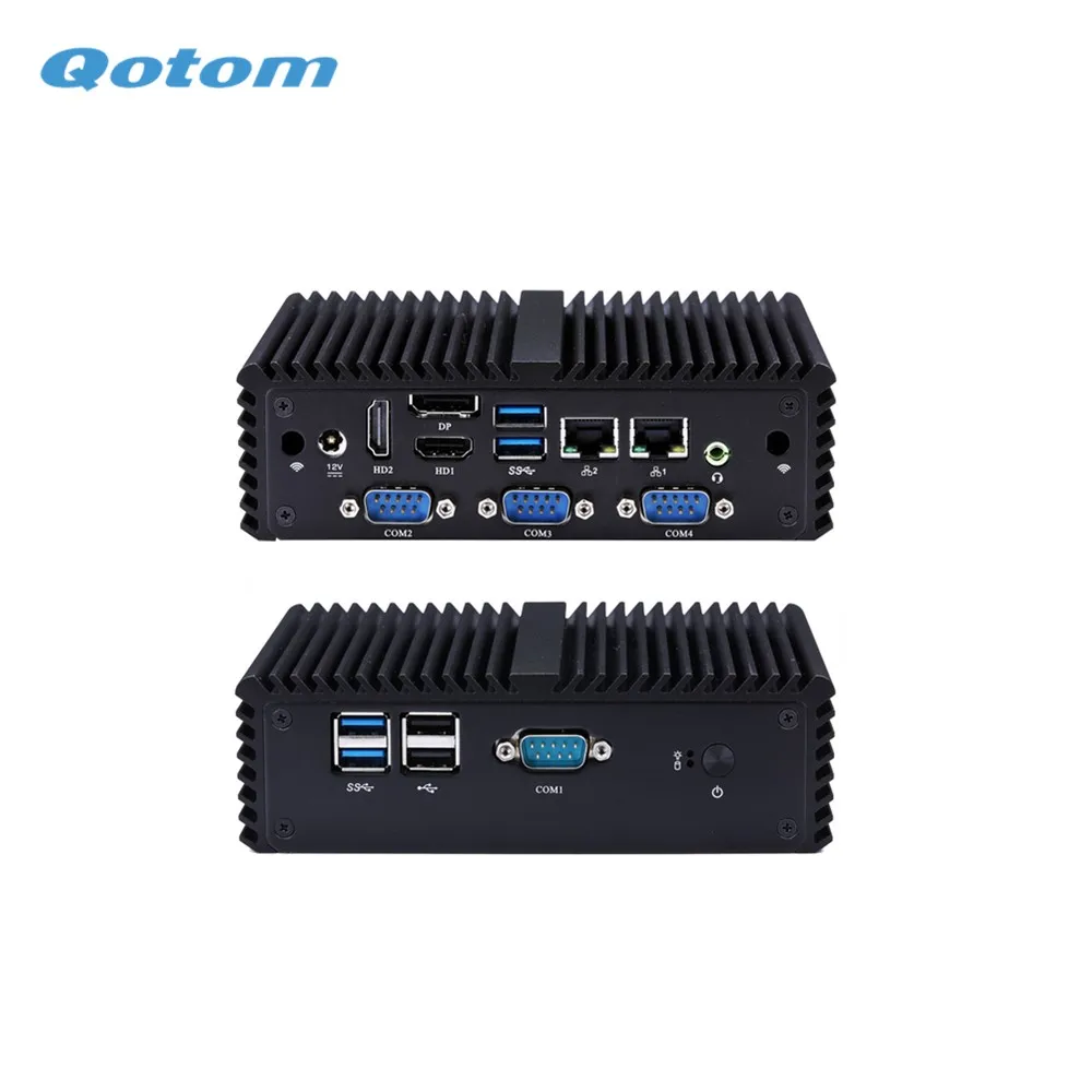 QOTOM Mini ПК Q160P J3160 Quad Core AES-NI 6W DP 3 дисплей 4 COM GPIO POS промышленный компьютер | Компьютеры