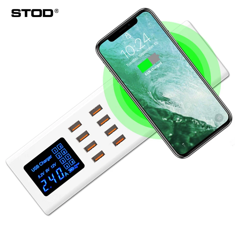Стод Qi Беспроводное зарядное устройство 40 Вт USB зарядная станция 2.4A для iPhone 8 X Samsung