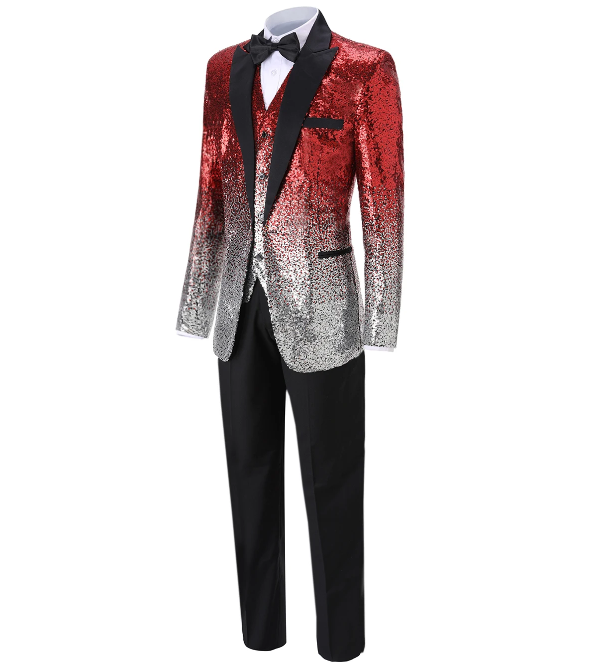 Приталенный градиентный мужской костюм с блестками, 3 предмета, деловой жилет с отворотом, повседневные смокинги для женихов, мужские вечерние костюмы(Блейзер+ жилет+ брюки