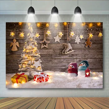 

Christmas Wooden Board Photography Backdrop snowman Decoration Background Stars Christmas Tree Gifts Photocall Backdrop