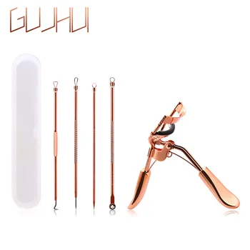

4-Piece Stainless Steel Blackhead Comedoner Facial Acne Needle Golden Eyelash Clip Eyelash Remover Blackhead Remover Tools Set
