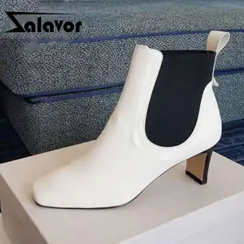 

ZALAVOR Real Leather Women Ankle Boots Square Toe Casual Shoes Women Work Office Shoes Daily Slip On mujer Zapatos Size 34-39