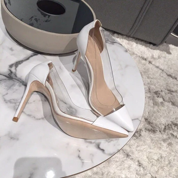 

10cm PVC Transparent Pointed Toe Shoes Clear Stiletto Thin Heels Pump Slip On Sexy Shoes Woman Wedding High Heel Designer Shoes