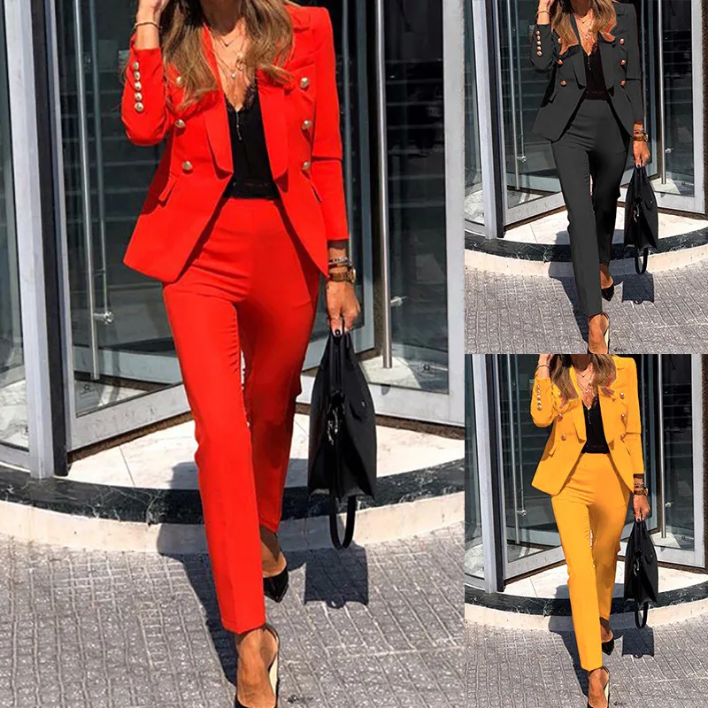 Elegant Temperament European and American New Women's Clothing New Fashion Solid Color Two-piece Casual Suit 2 piece set women 1