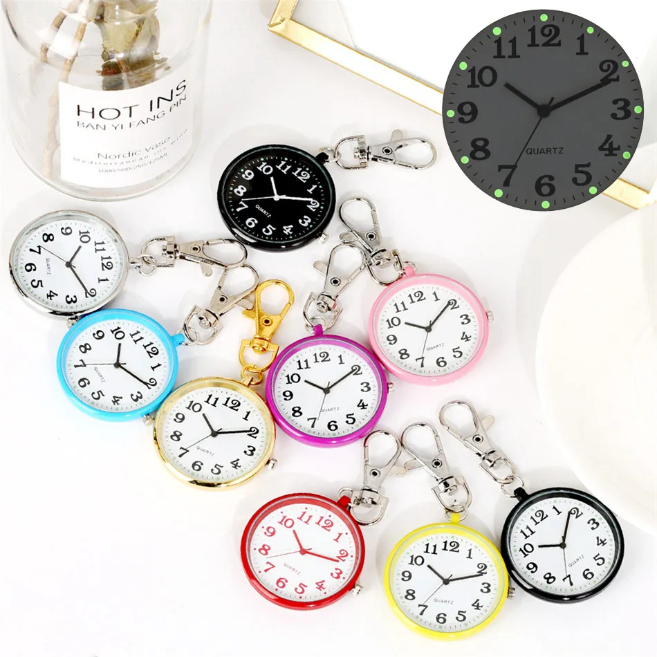 Llavero luminoso de bolsillo para enfermera, reloj colgante con números arábicos, regalo para Doctor