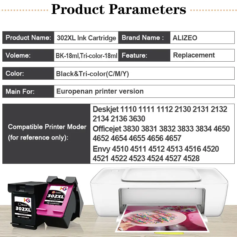 Ink Cartridge 302 Replacement For HP302 HP 302XL Deskjet 2130 3630 1110 1111 ENVY 4520 Officejet 4650 Printer XL