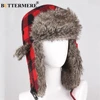 BUTTERMERE Winter Hats For Mens Bomber Hat Fur Red Warm Earflap Cap Windproof Women Thicker Plaid Russian Ushanka Hat Black Blue ► Photo 2/6