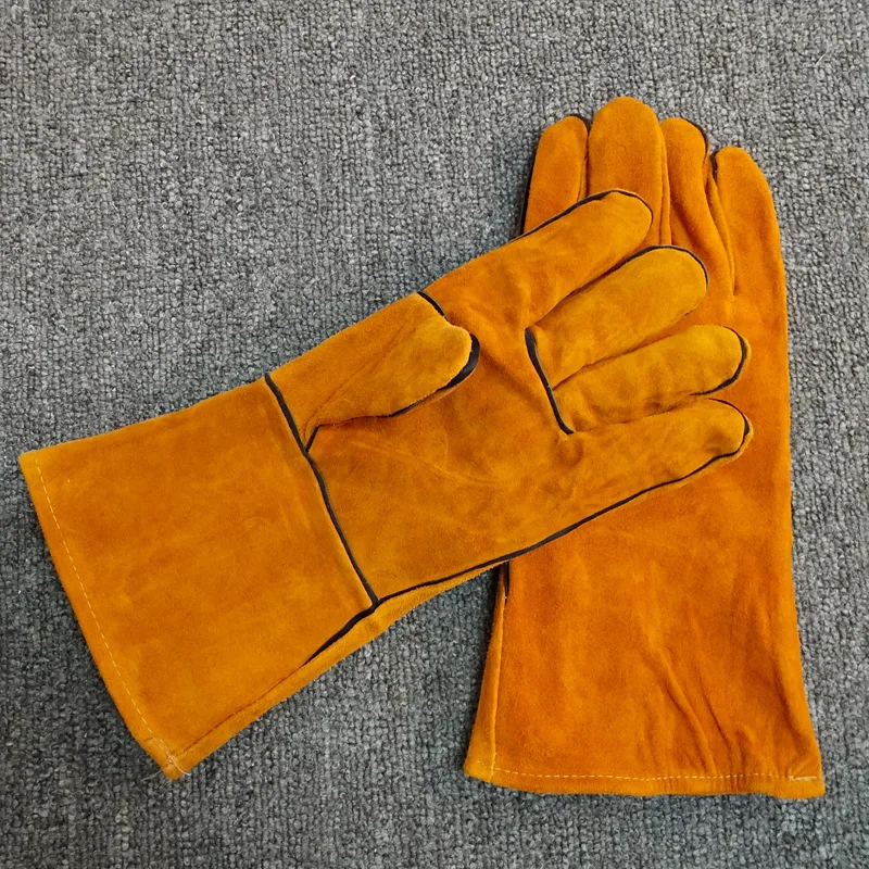 Фабричная поставка, футболки для девочек, длинные кожаные перчатки сварочные двойные толстые носки-устойчивая изоляция высокой Температура сварщик труда страхование - Цвет: Цвет: желтый