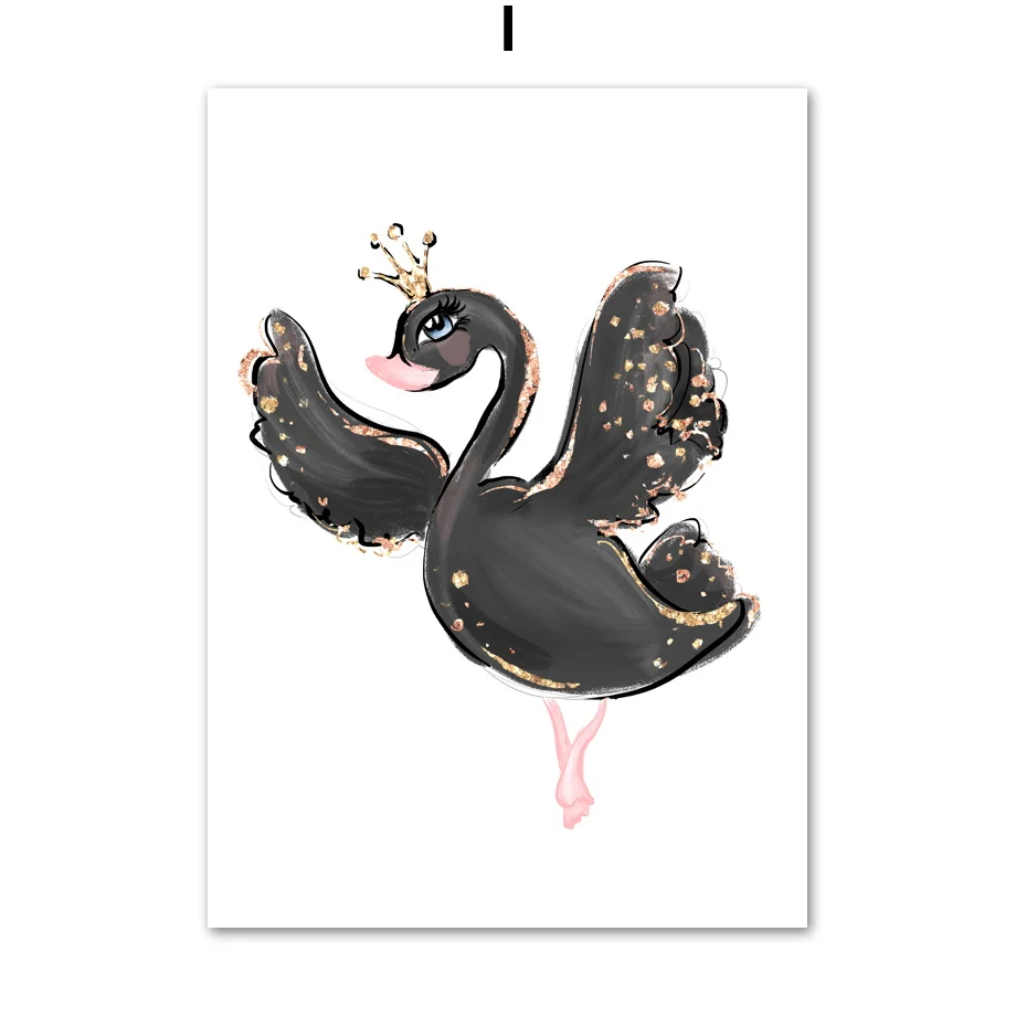 Cartoon-Pink-Unicorn-Swan-Girl-Crown-Flower-Nordic-Posters-And-Prints-Wall-Art-Canvas-Painting-Wall (12)