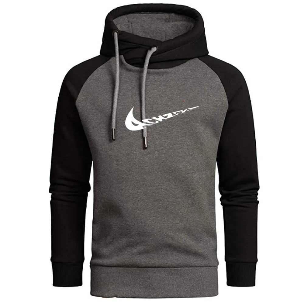 

2021 Fitness Pullover Running Jacket Winter Men's Cotton Velvet Hoodie Fashion Patchwork Plus Velvet Sweatshirt