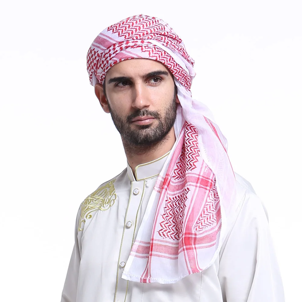 men's scarves & shawls Men's Arab Shemagh Headwear Scarf Islamic Print Scarf Turban Arabic Headcover mens white scarf